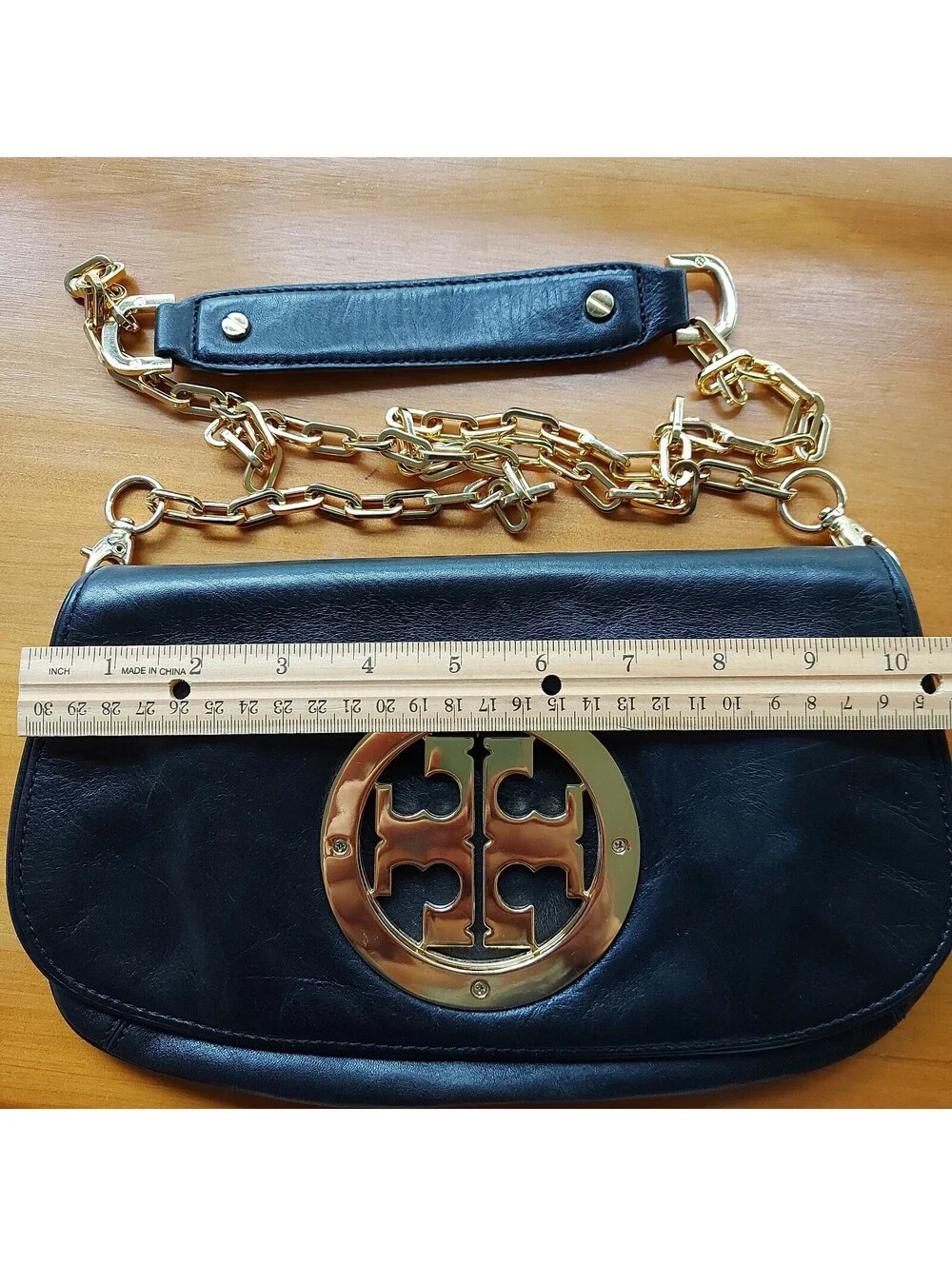 Tory Burch Reva black leather clutch bag